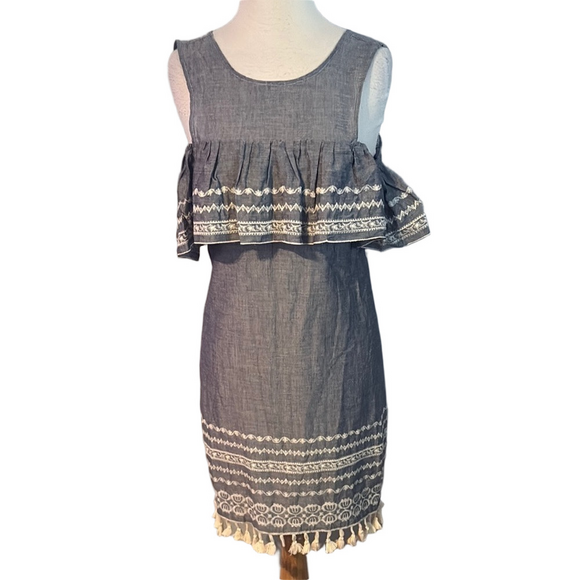 Mi Ami Dresses & Skirts - Mi Ami Dress Blue Ruffle Tassel Hem Small